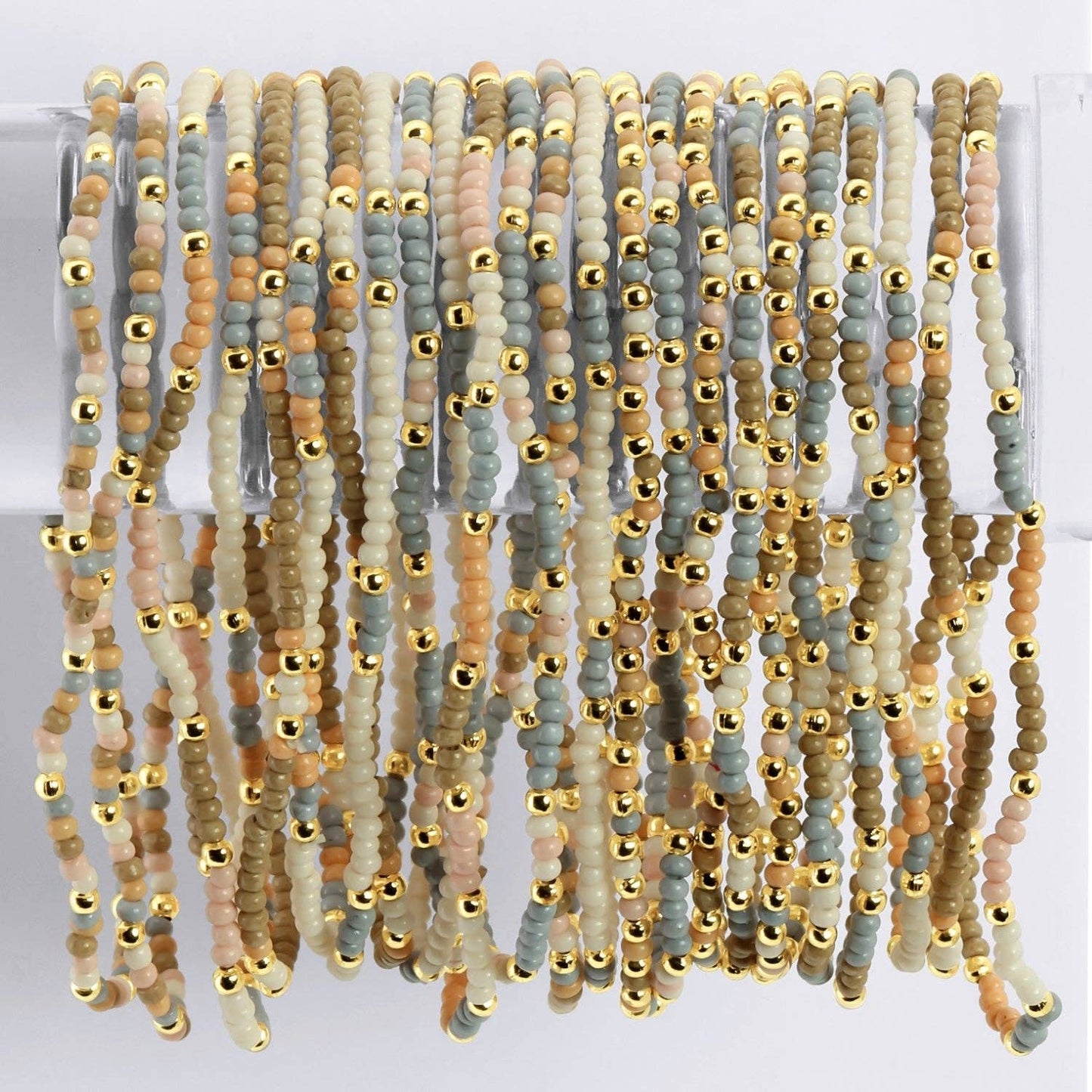 Assorted 2mm Stretch Seed Bead Bracelets: Taupe/Peach/Grey