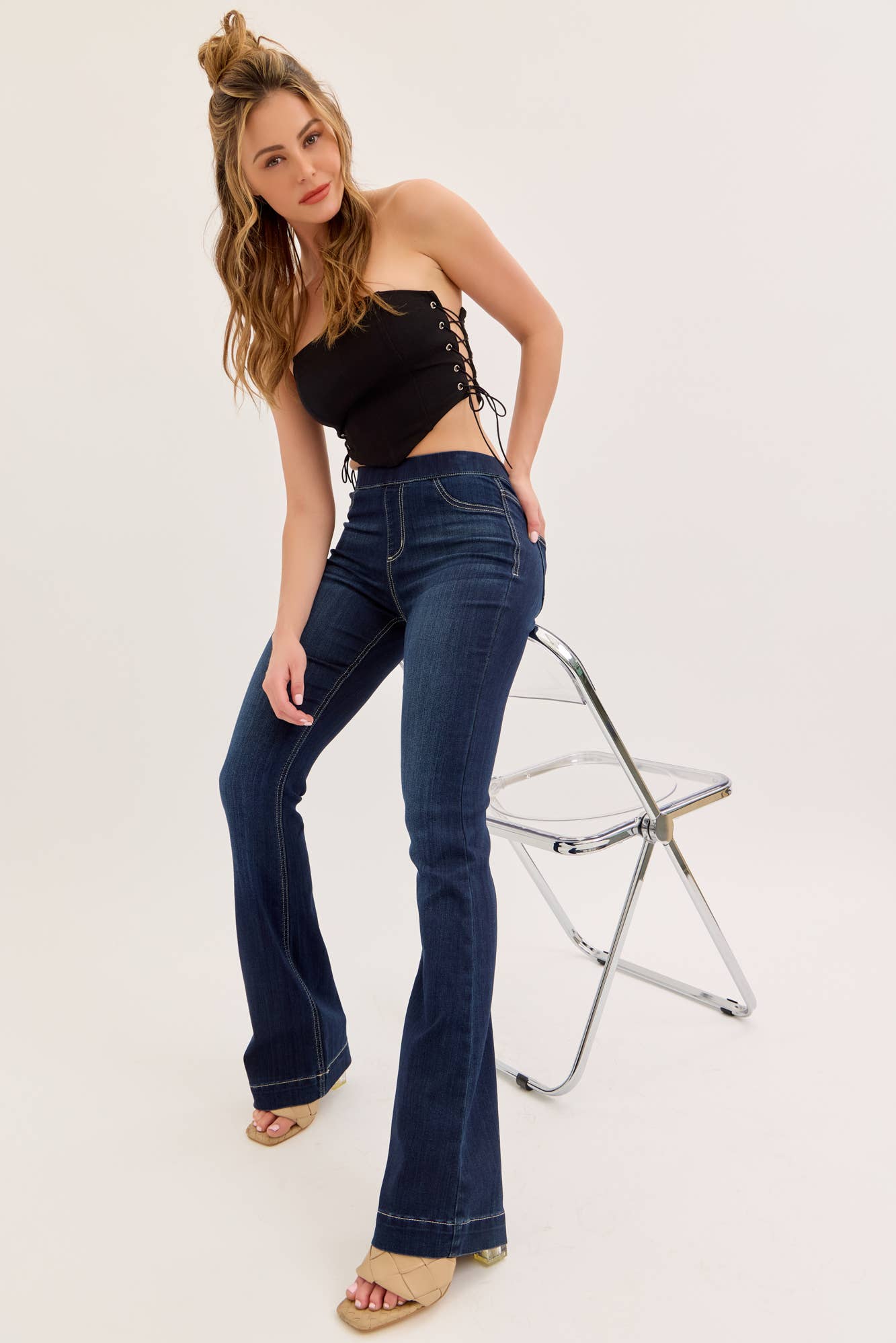 High Rise Dark Pull On Flare Jegging