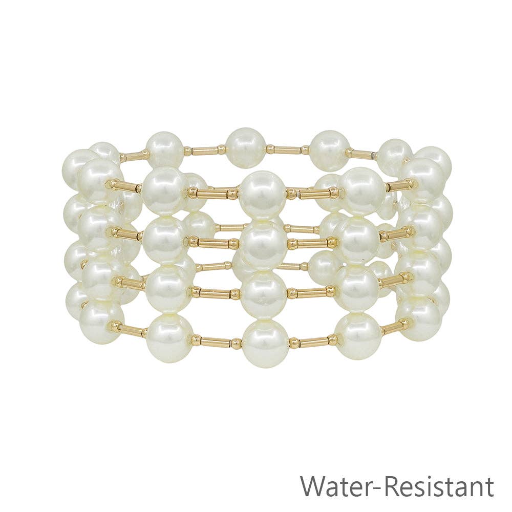 Pearl and Gold Bar Stretch Bracelets