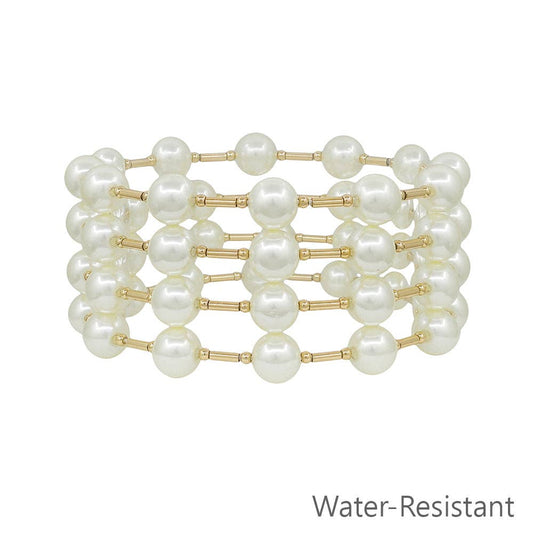 Pearl and Gold Bar Stretch Bracelets