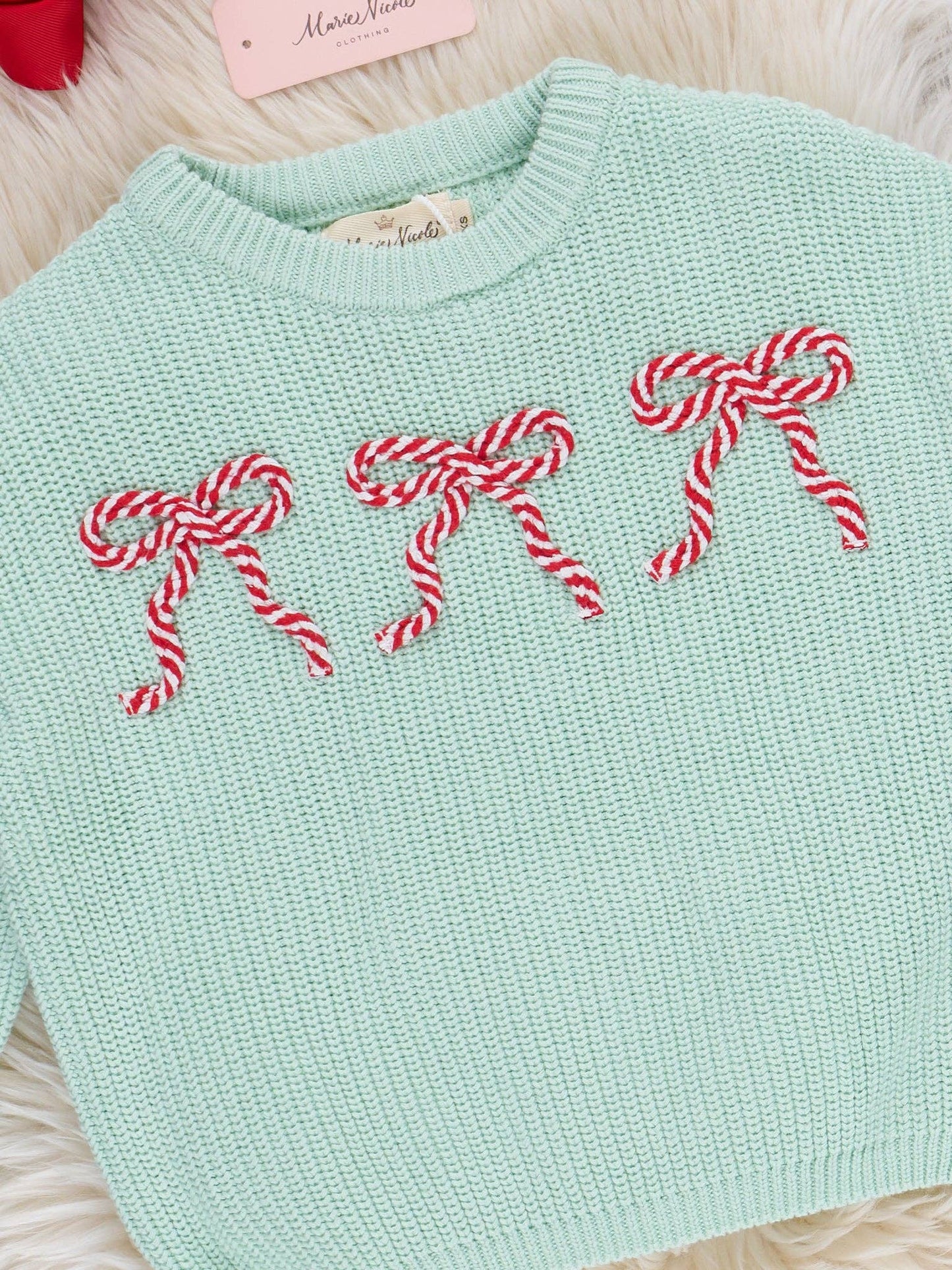 Peppermint Bows Oversized Sweater