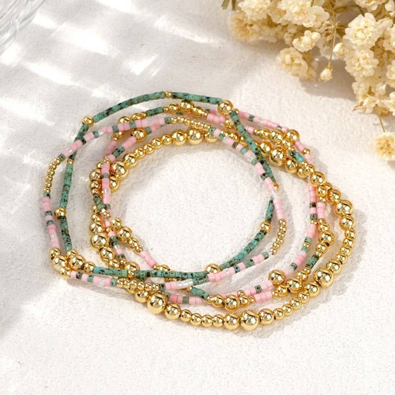 MULTI LAYER NATURAL STONE BALL CHAIN LINK BRACELET