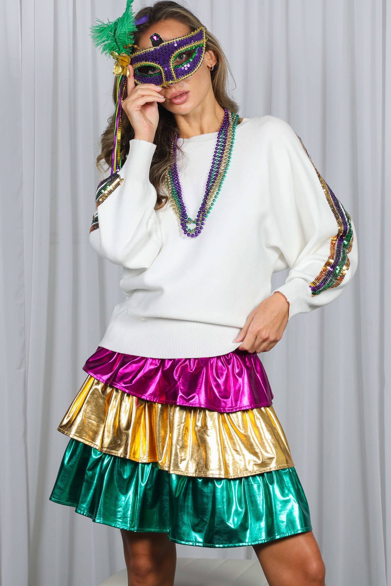 Mardi Gras Crew Neck Sequin Embellished Sweater