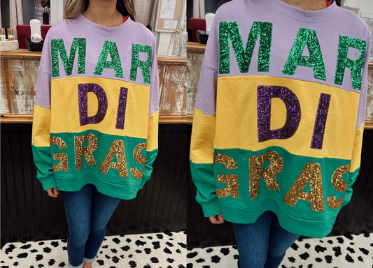 Sequin Mardi Gras Color Block Sweatshirt