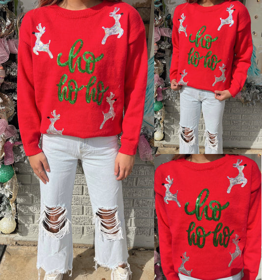 Sequin Rudolph Christmas Sweater