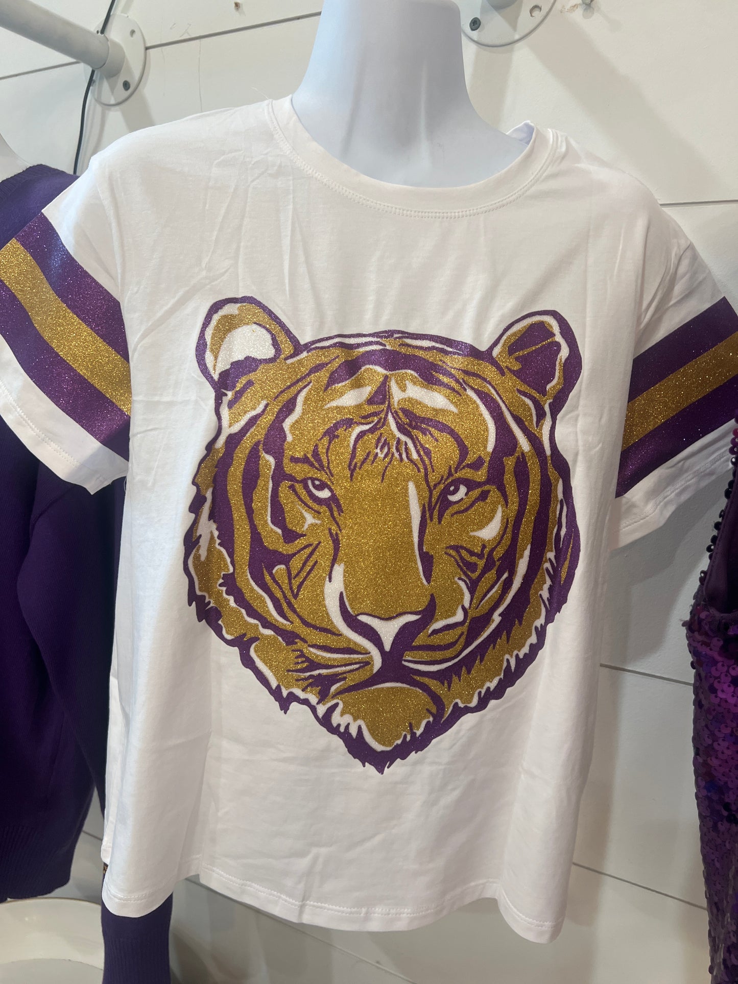 Glitter Tiger Face and Striped Sleeve Boxy Tee