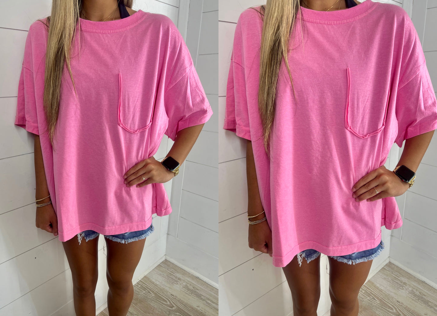 Oversized Washed Jersey Tee-Pink