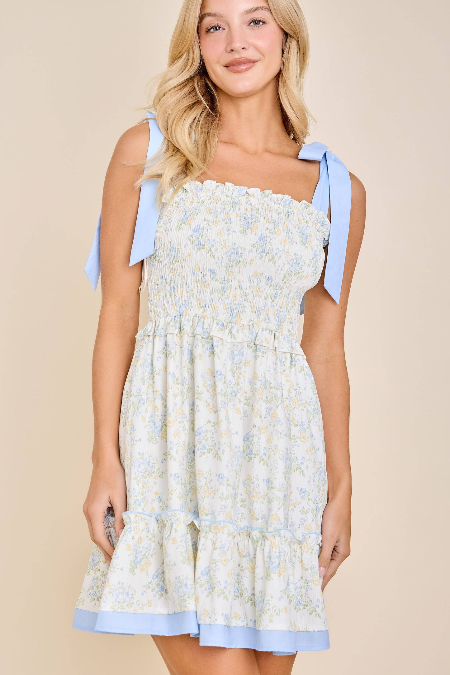 Floral Ribbon Strap Sundress