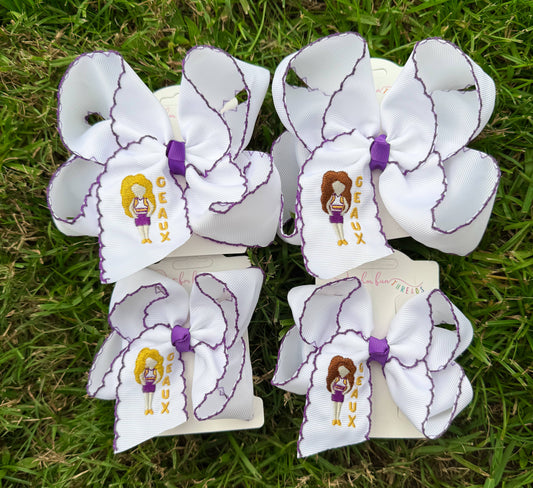 GEAUX Game Day Girl Embroidered Bow: Blonde Hair / 4 inch