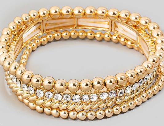 Gold Beaded and Diamond Studded Bracelet Set