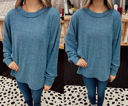 Drop Shoulder Sweater - Dusty Blue