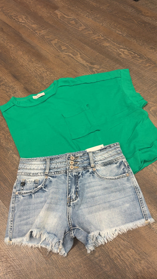 Kelly Green - Oversized Cropped Pocket Top