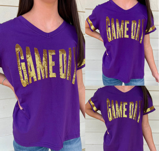 GAME DAY | Women's Sequin Design V-Neck Tee