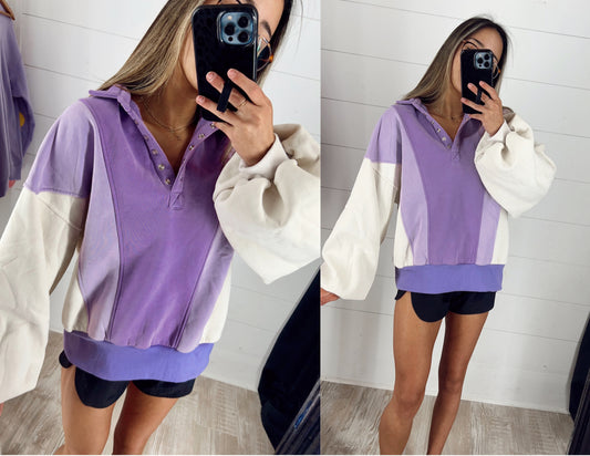 Lavender Oversized Colorblock Sweatshirt