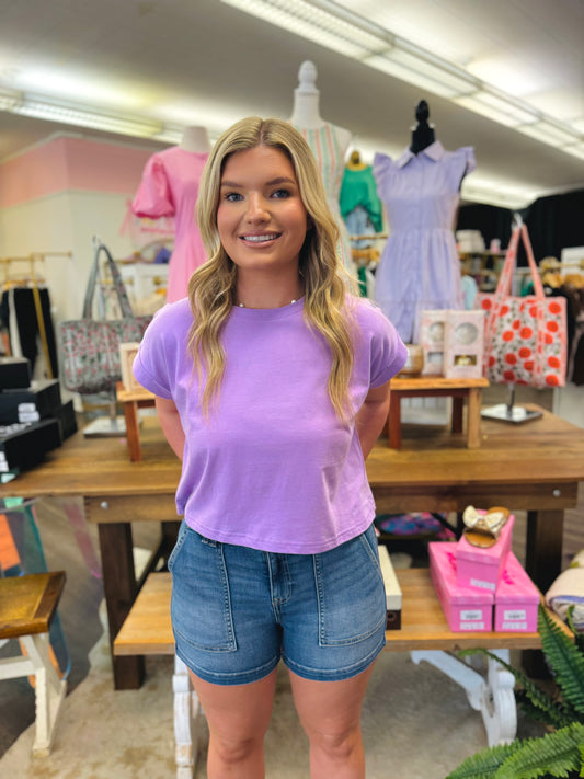 Cotton Folded Sleeve Top - Lavender