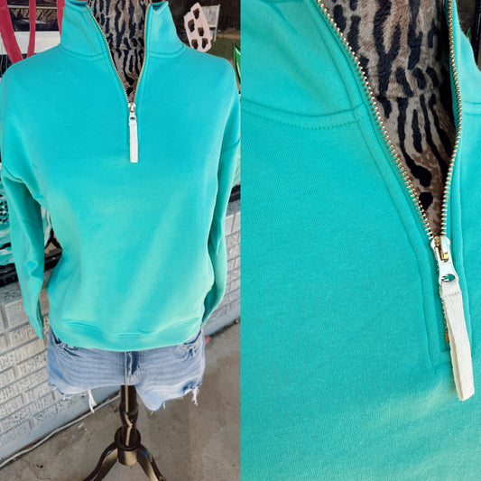 Mint - Gold Zipper Quarter Zip Pullover