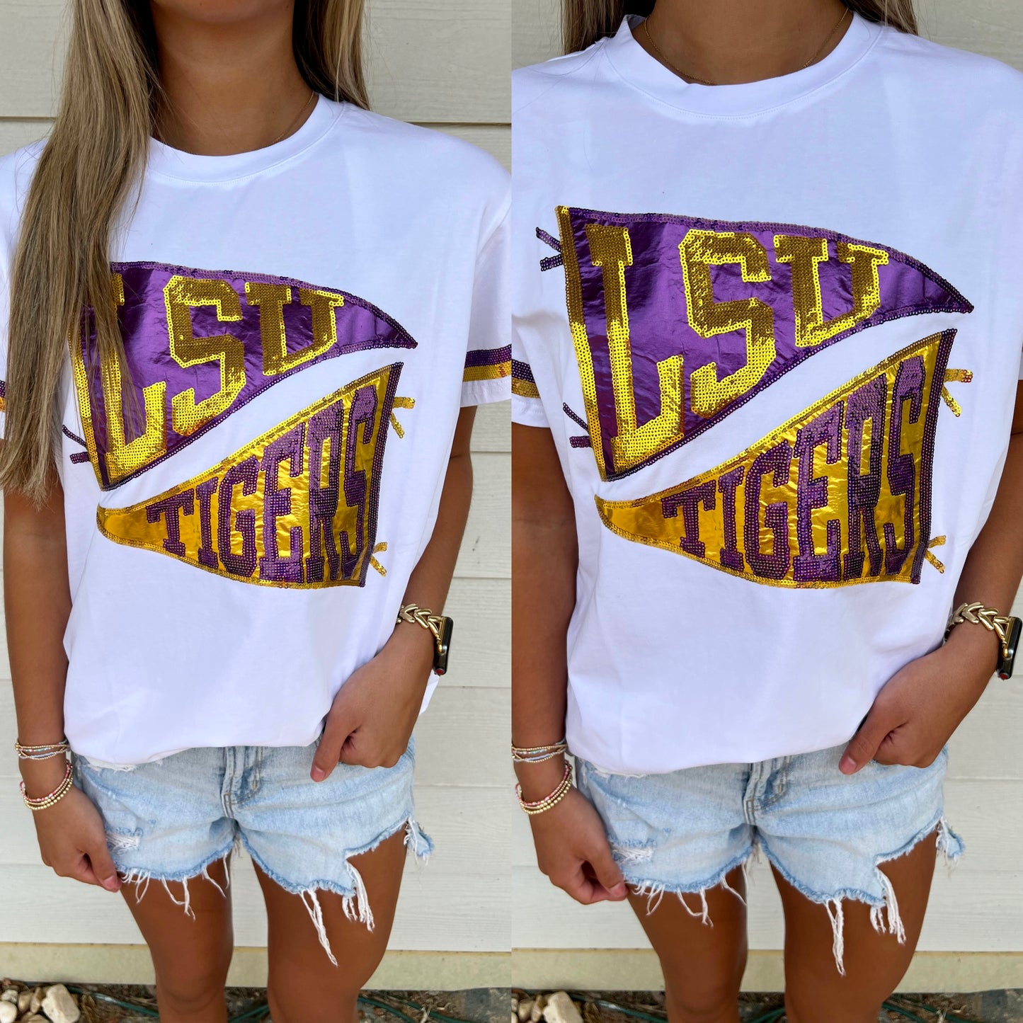 Sequin LSU Tiger Pendant Flag Tee