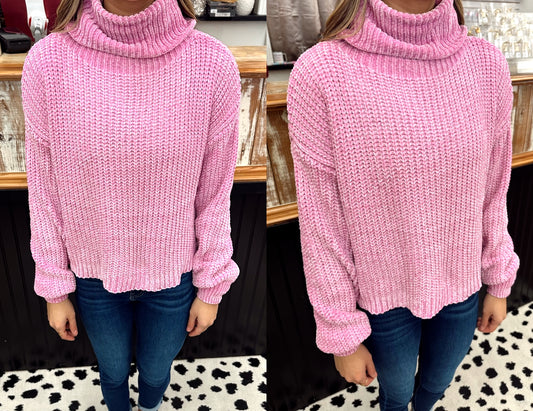 Mauve Chenille Turtleneck Sweater