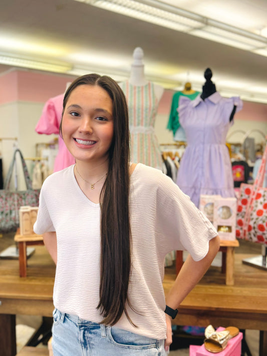 Woven Airflow V-Neck Short Sleeve Top - Lt. Mocha