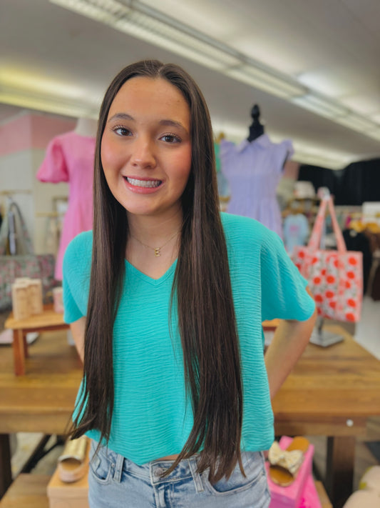 Woven Airflow V-Neck Short Sleeve Top - Mint