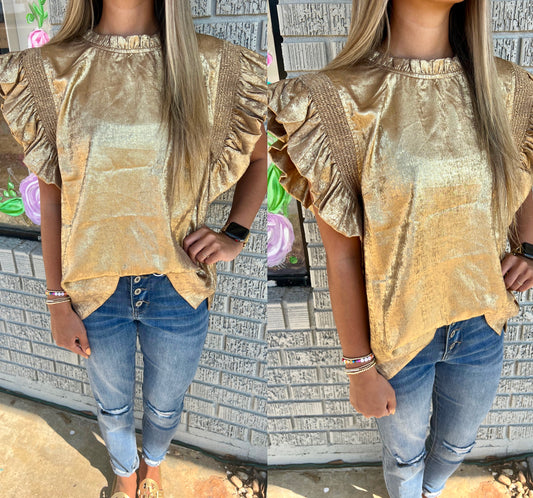 Metallic Gold Frill Sleeved Top