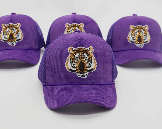 Purple Corduroy Tiger Hat