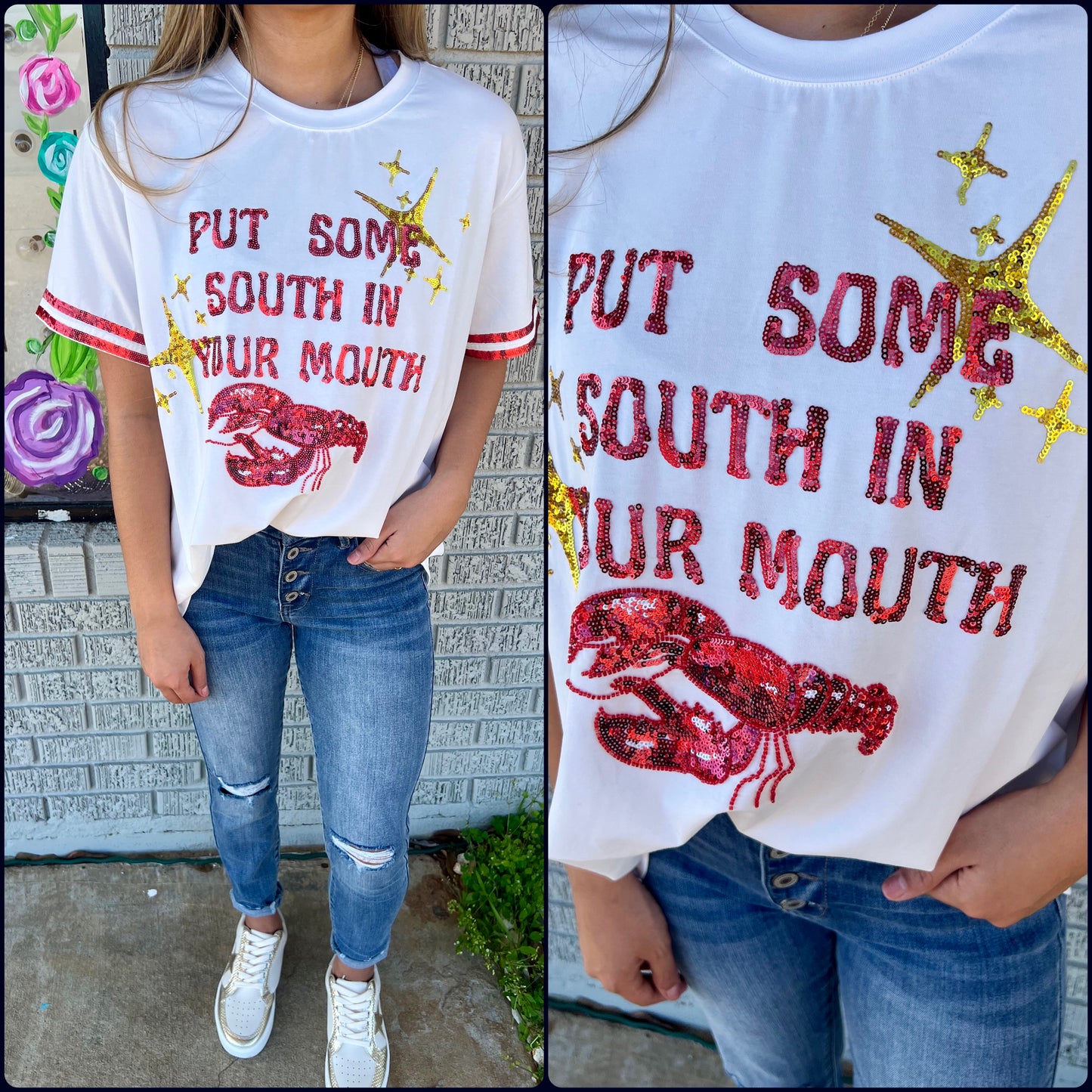 Put Some South In Your Mouth - Crawfish Sequin Tee