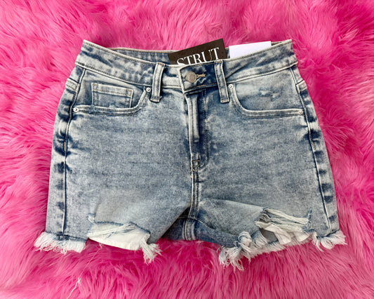 Distressed Hem Denim Shorts