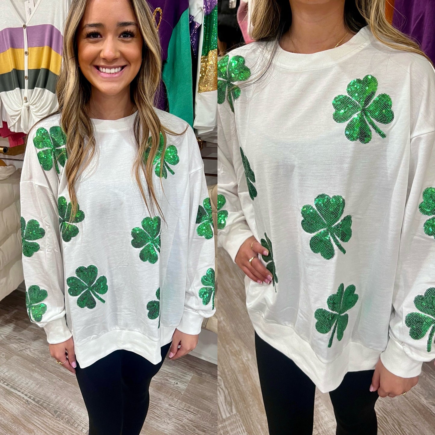St. Patrick Clover Sequin Patches Pull Over