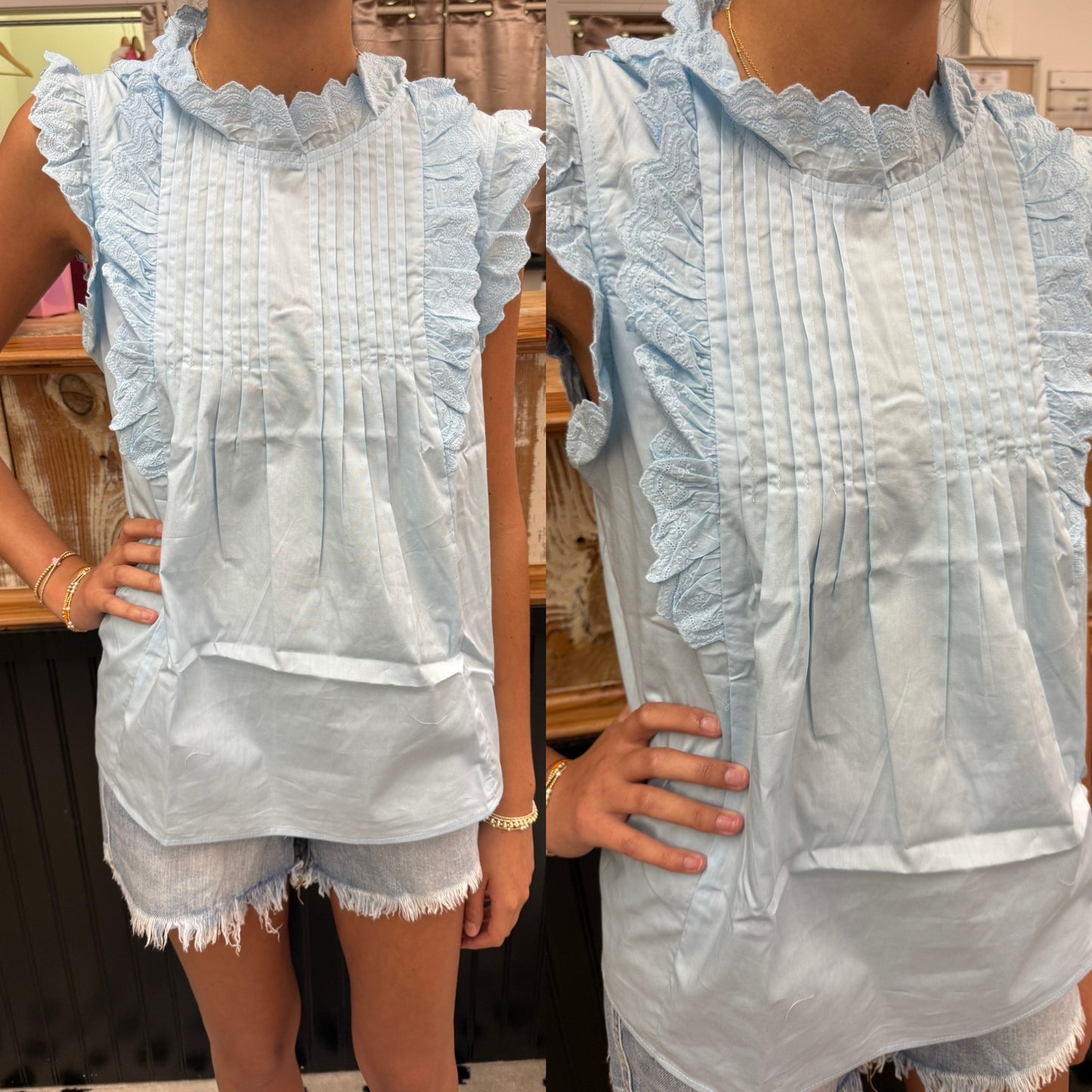 Baby Blue Ruffled Lace Top