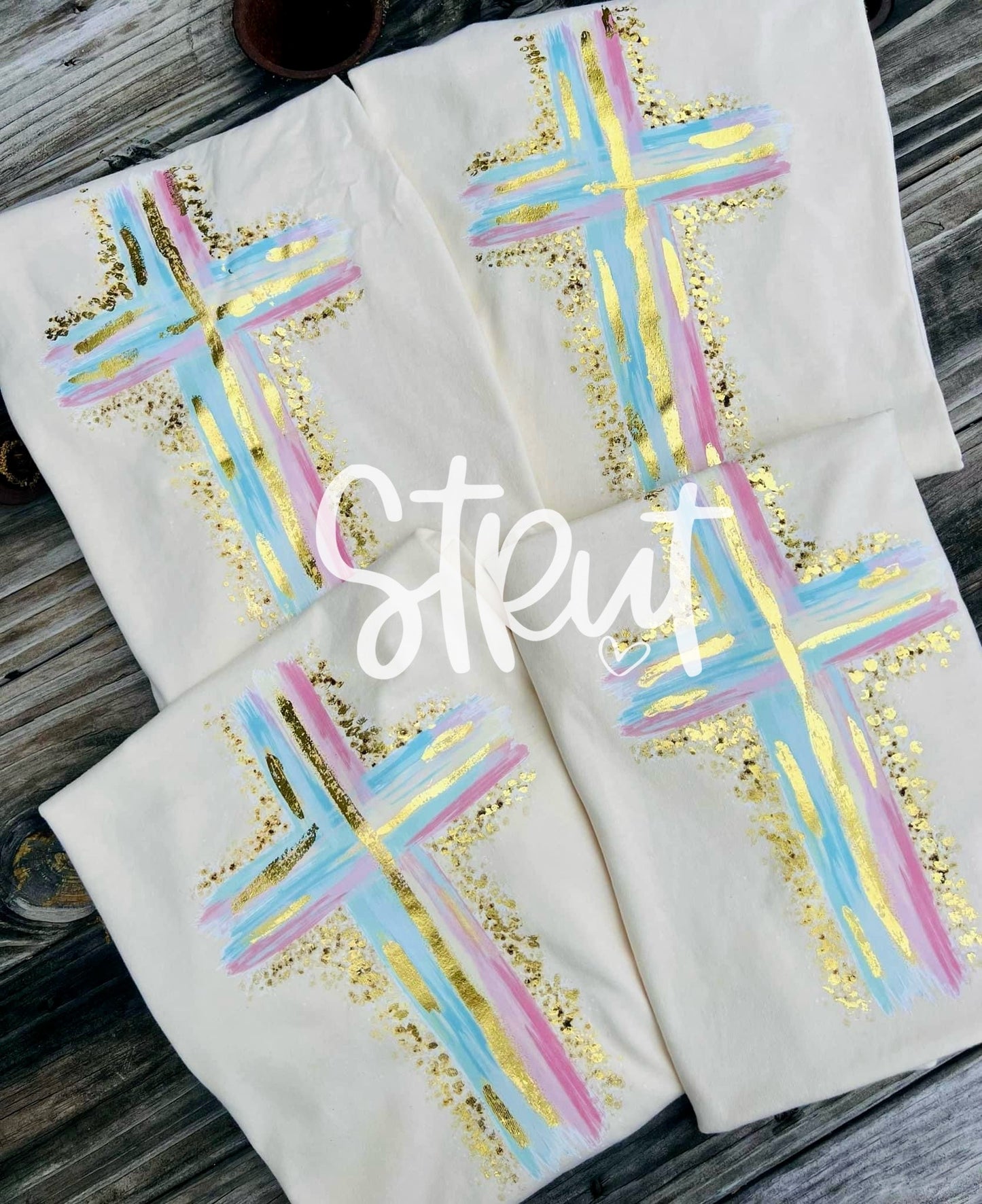 Pastel Painted Cross With Real Handpainted Foil