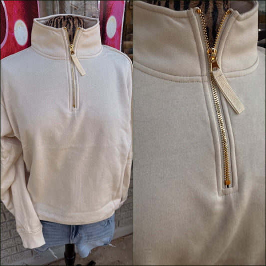 Ivory - Gold Zipper Quarter Zip Pullover