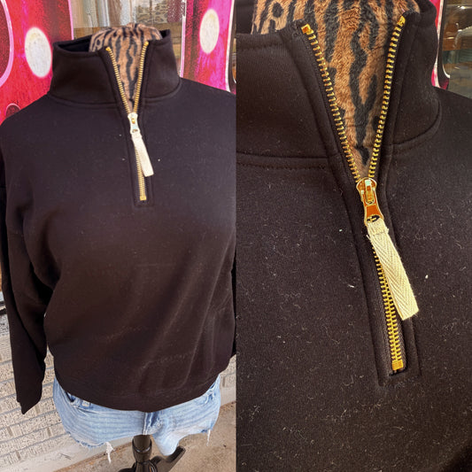 Black - Gold Zipper Quarter Zip Pullover