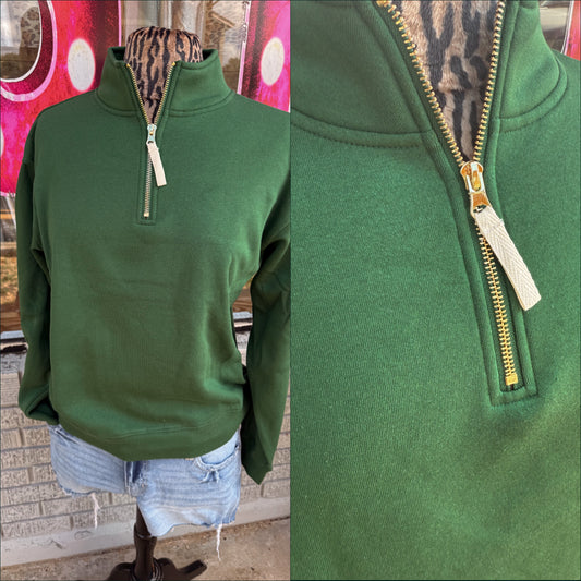 Green - Gold Zipper Quarter Zip Pullover