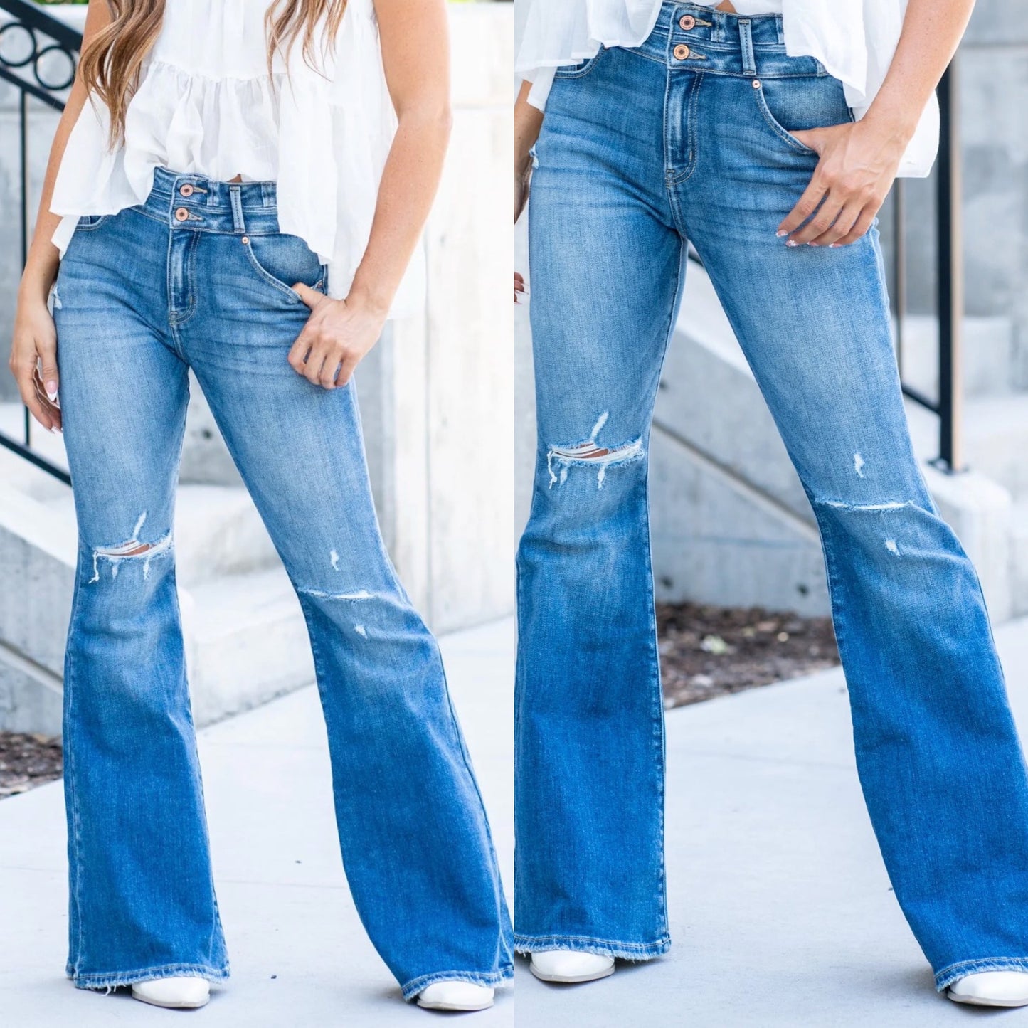 KANCAN HIGH RISE TWISTED OUTSEAM FLARE JEANS