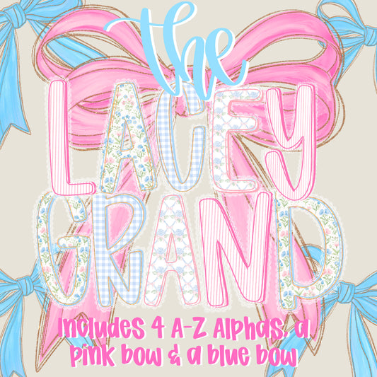 The Lacey Grand Alpha Font + 2 Bows