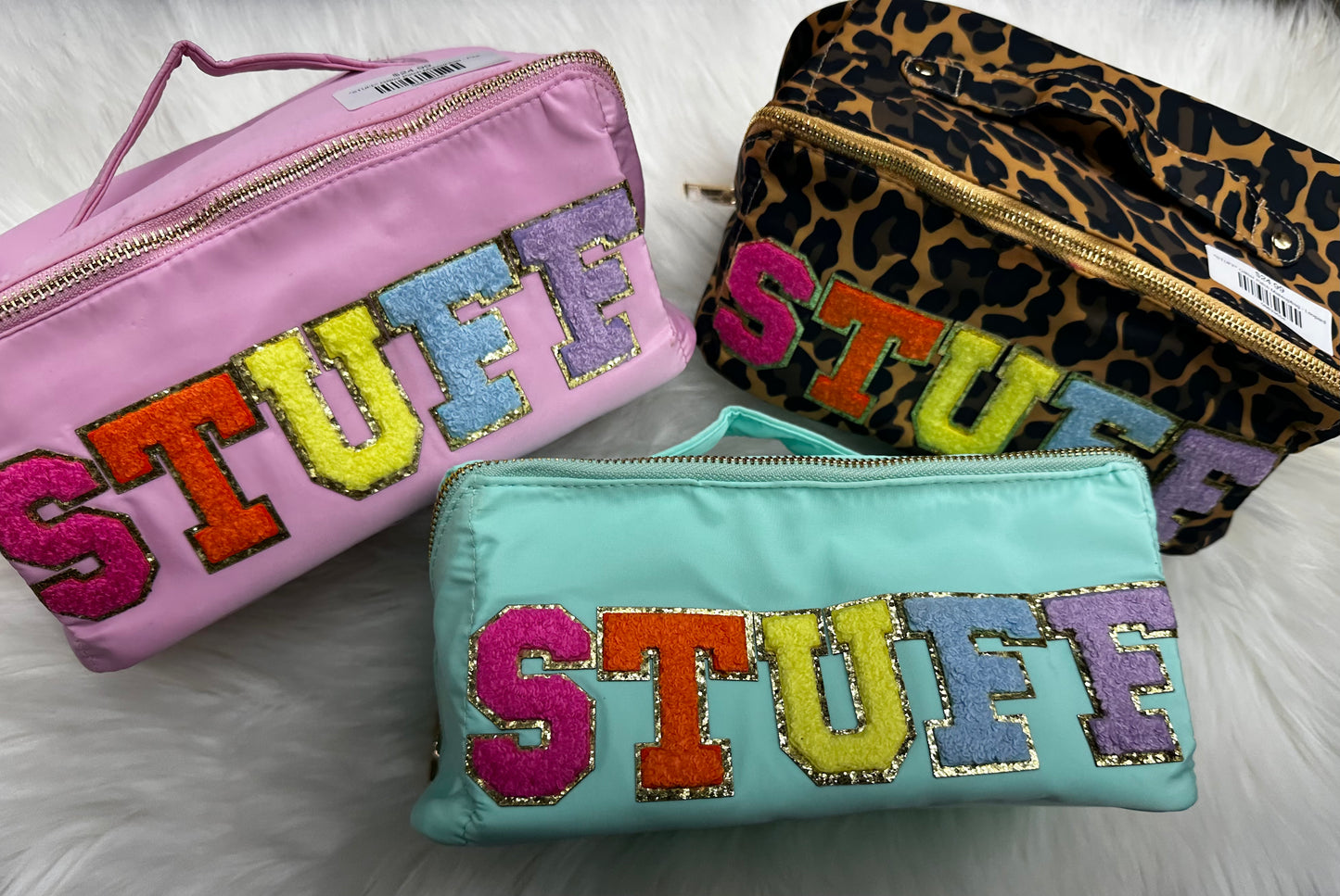 "STUFF" Glitter Patch Makeupbag - Pink
