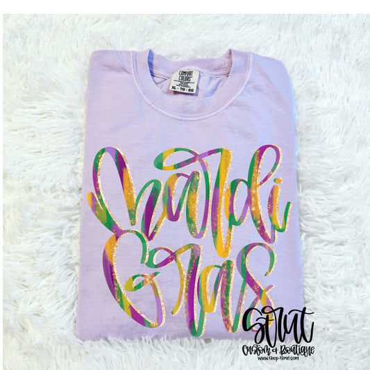 Mardi Gras Cursive Comfort Colors Tee