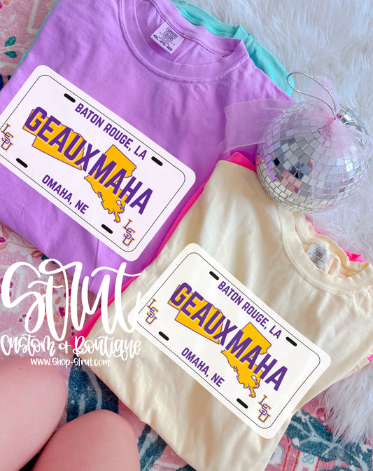 Geauxmaha License Plate Tee