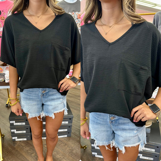 Black Airflow V-Neck Top