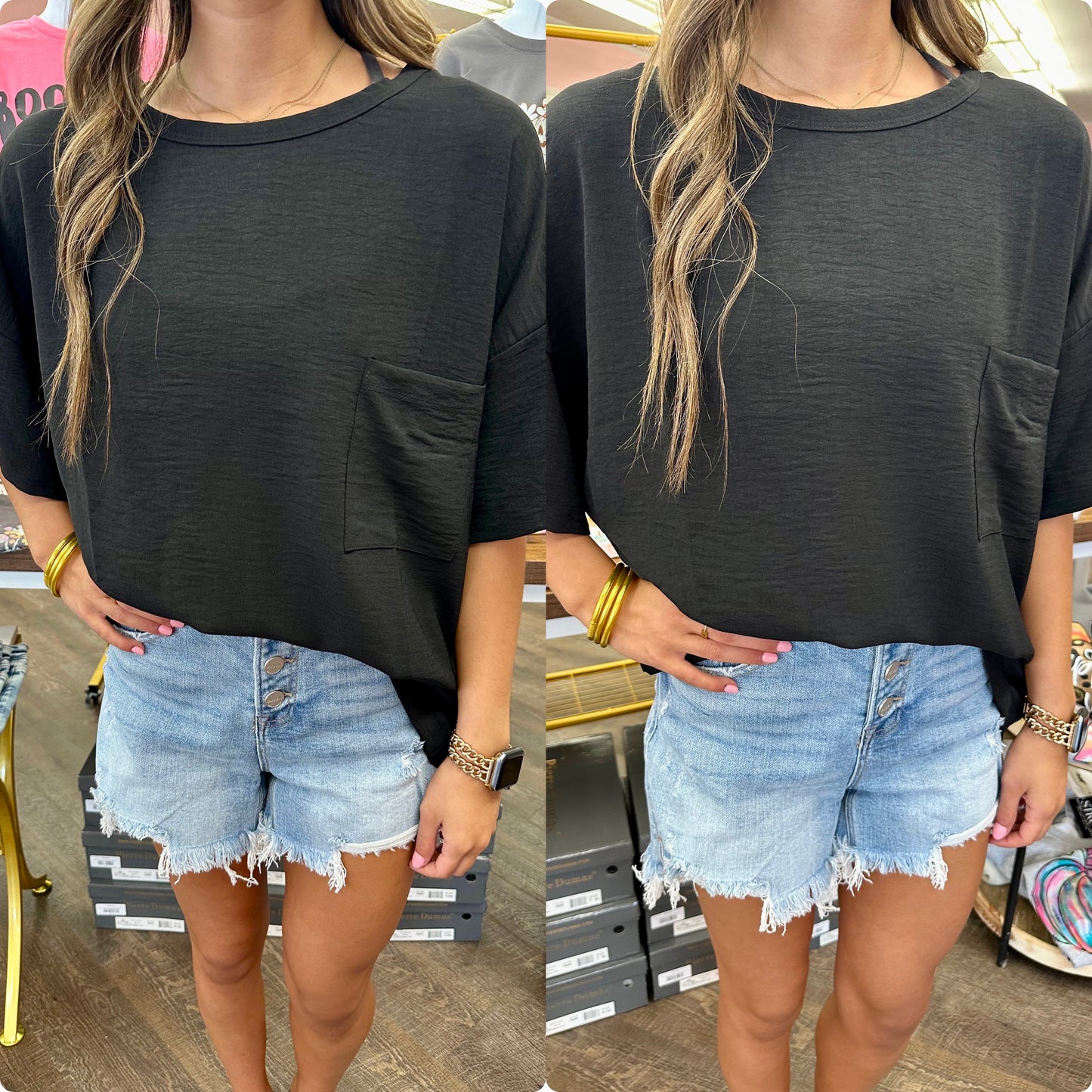 Oversized Short Sleeve Pocket Top