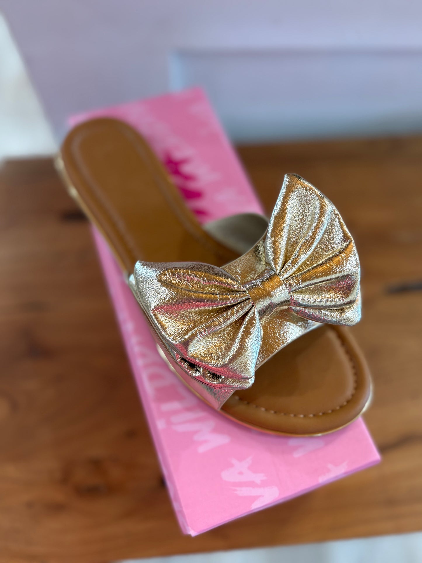 GLAMOROUS RIBBON BOW SLIP-ON SANDALS