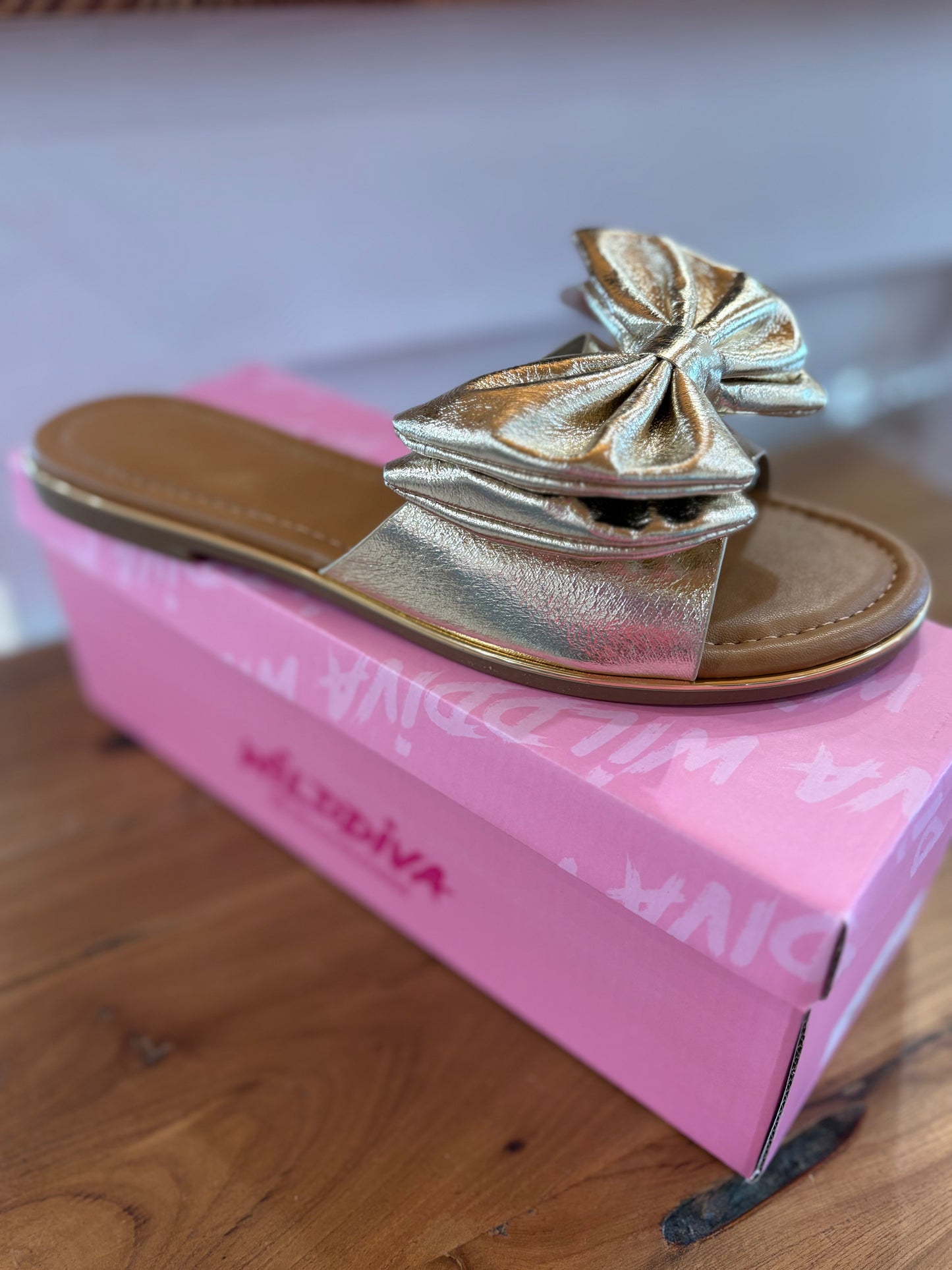 GLAMOROUS RIBBON BOW SLIP-ON SANDALS