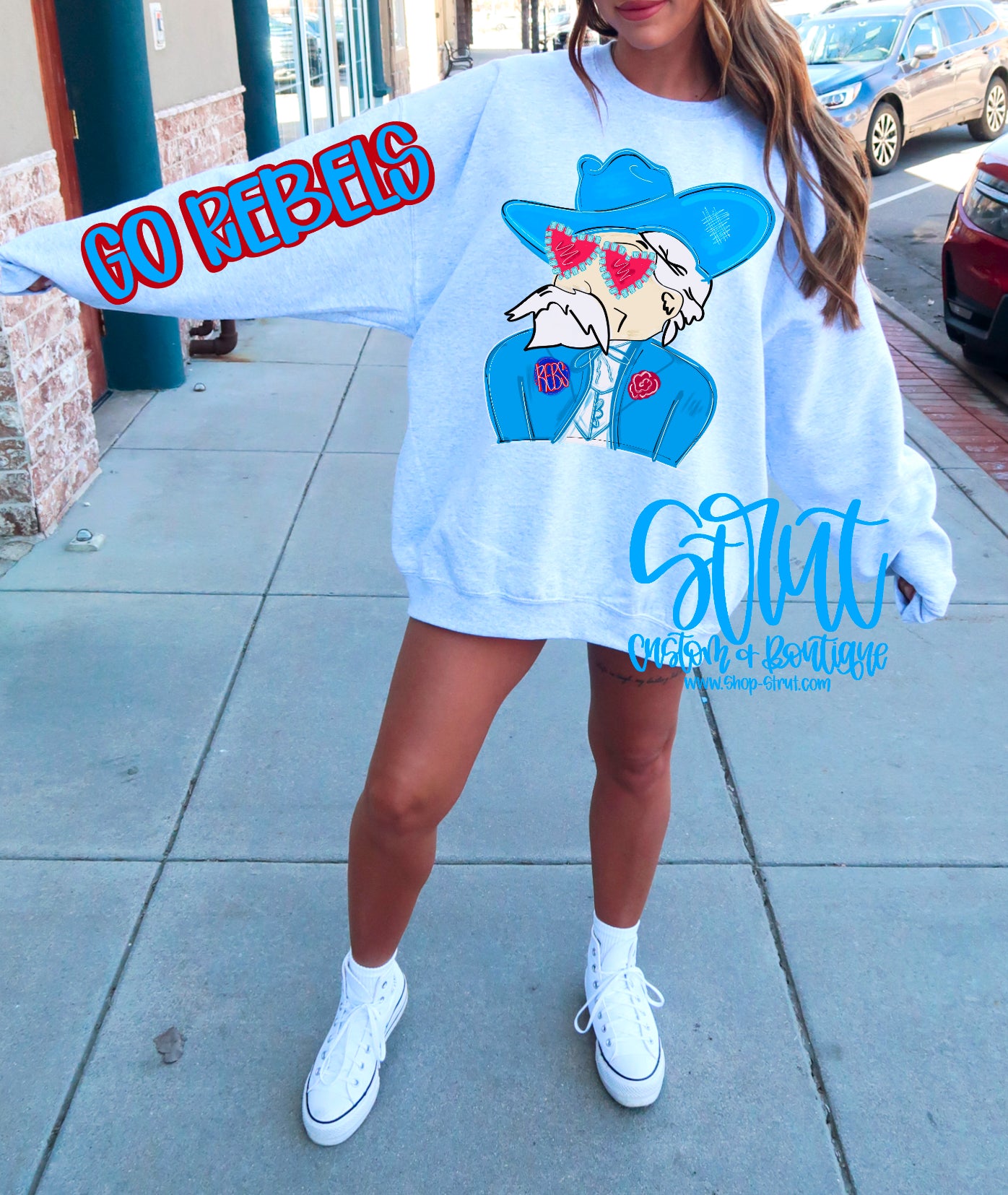Rebels Front & sleeve Preppy Mascot Longsleeve or Sweatshirt