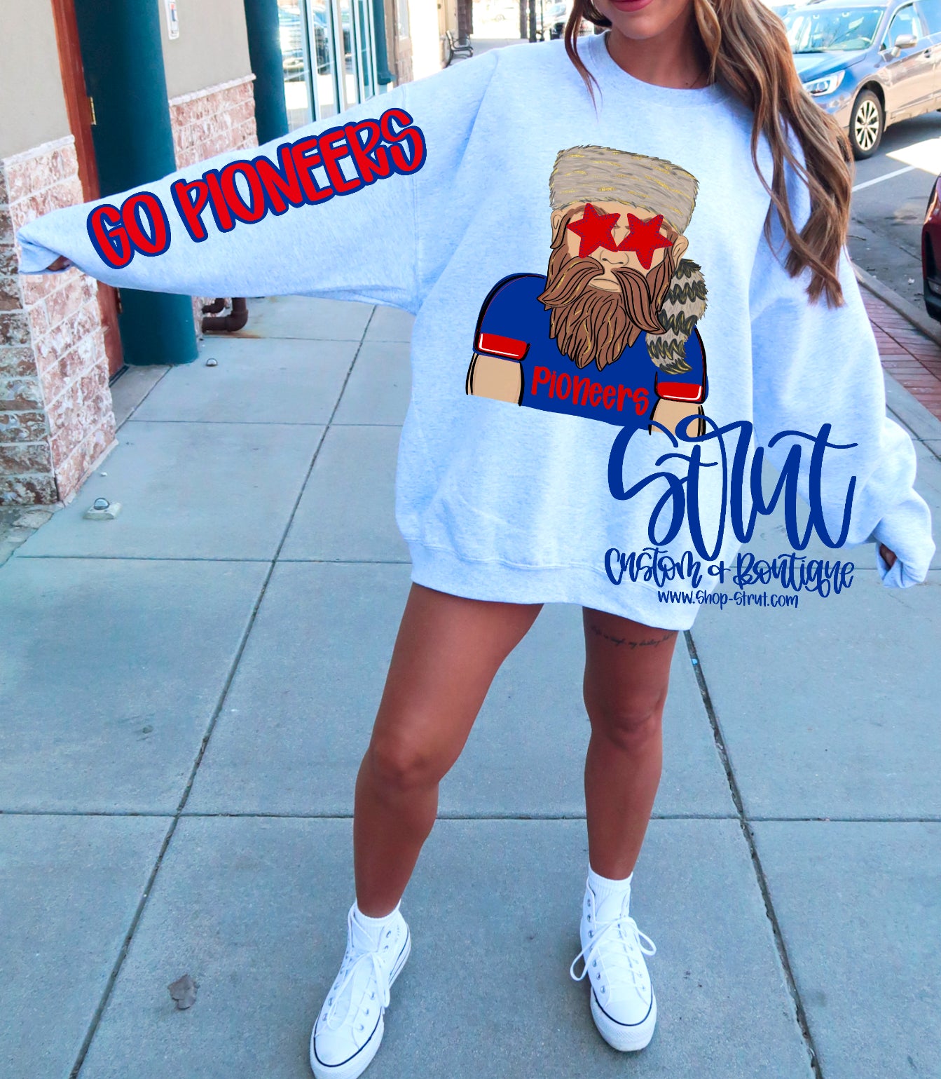 Pioneers Front & sleeve Preppy Mascot Longsleeve or Sweatshirt