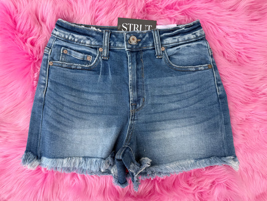 Mid Rise Raw Frayed Hem Denim Shorts