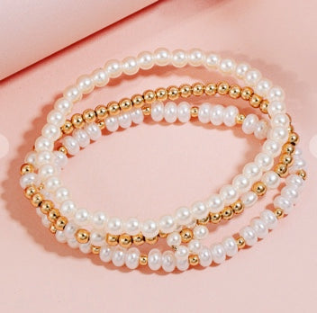 Pearl and Gold Beaded Bracelet Set