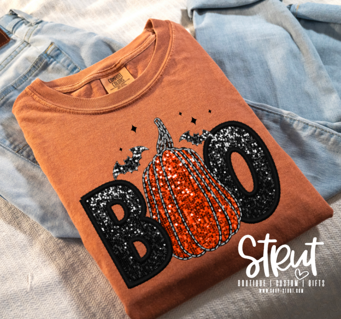 Boo Faux Embroidery Comfort Colors Tee