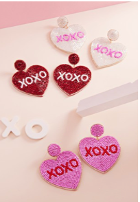 XOXO Heart Dangle Beaded Earrings
