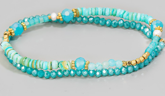 Aqua Mixed Beaded Bracelet Set